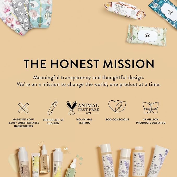 The Honest Company Clean Conscious Multi-Use Wipes Hypoallergenic and Unscented for Sensitive Baby Skin Over 99% Water Compostable Plant Based Baby Wipes Pattern Play 60 Count