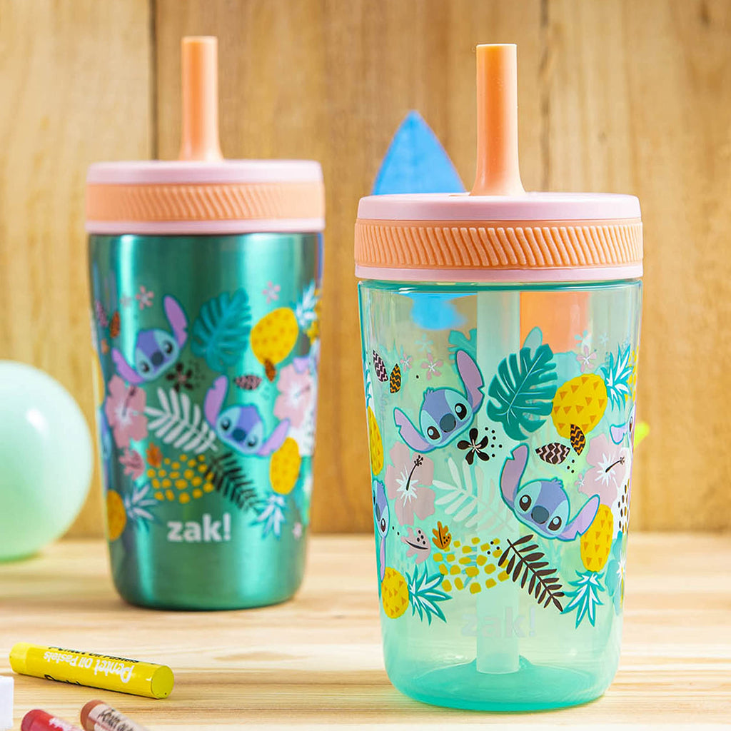 Zak Designs Lilo and Stitch Kelso Leak-Proof Toddler Straw Cups, 3pc Set