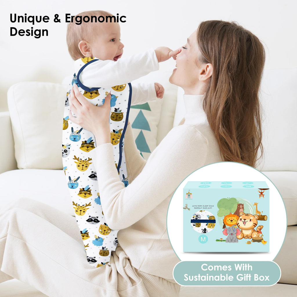 Cute Castle Baby Sleep Sack 12-18 Months - Lightweight 100% Cotton 2-Way Zipper TOG 0.5 Infant Wearable Blanket, Newborn Essentials Toddler Sleep Clothes, 3 Pack(Blue, Balloons, Animals)