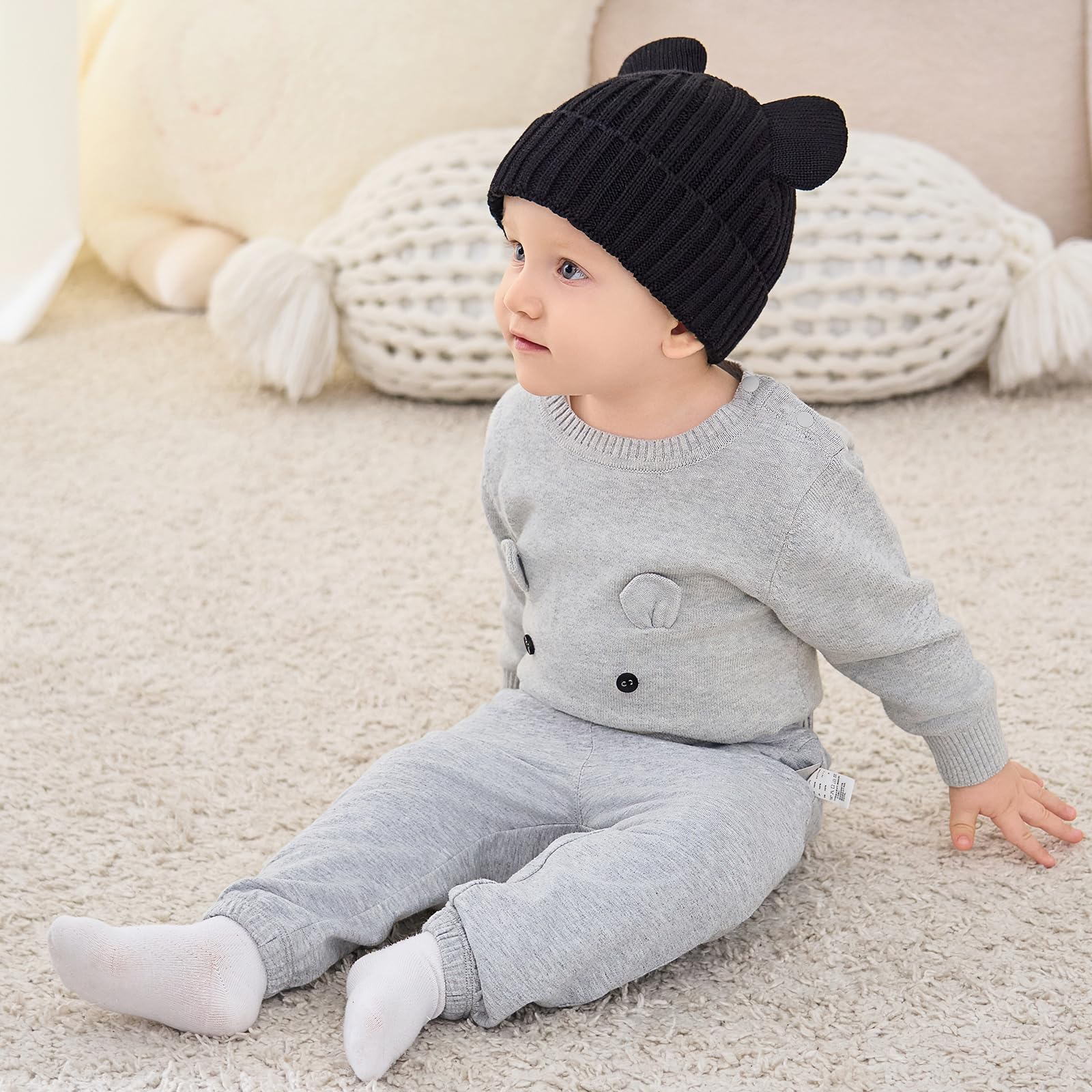 RUIKUNA Toddler Boy Winter Beanie Baby Knit Hat Warm Girl Beanies Newborn Cute Hats for Kid Orange