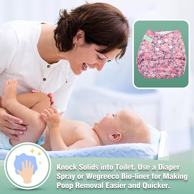 Wegreeco Cloth Diapers 6 Pack with Inserts & Wet Bag, Washable Reusable Diapers for Babies, One Size Adjustable (Chrysanthemum)