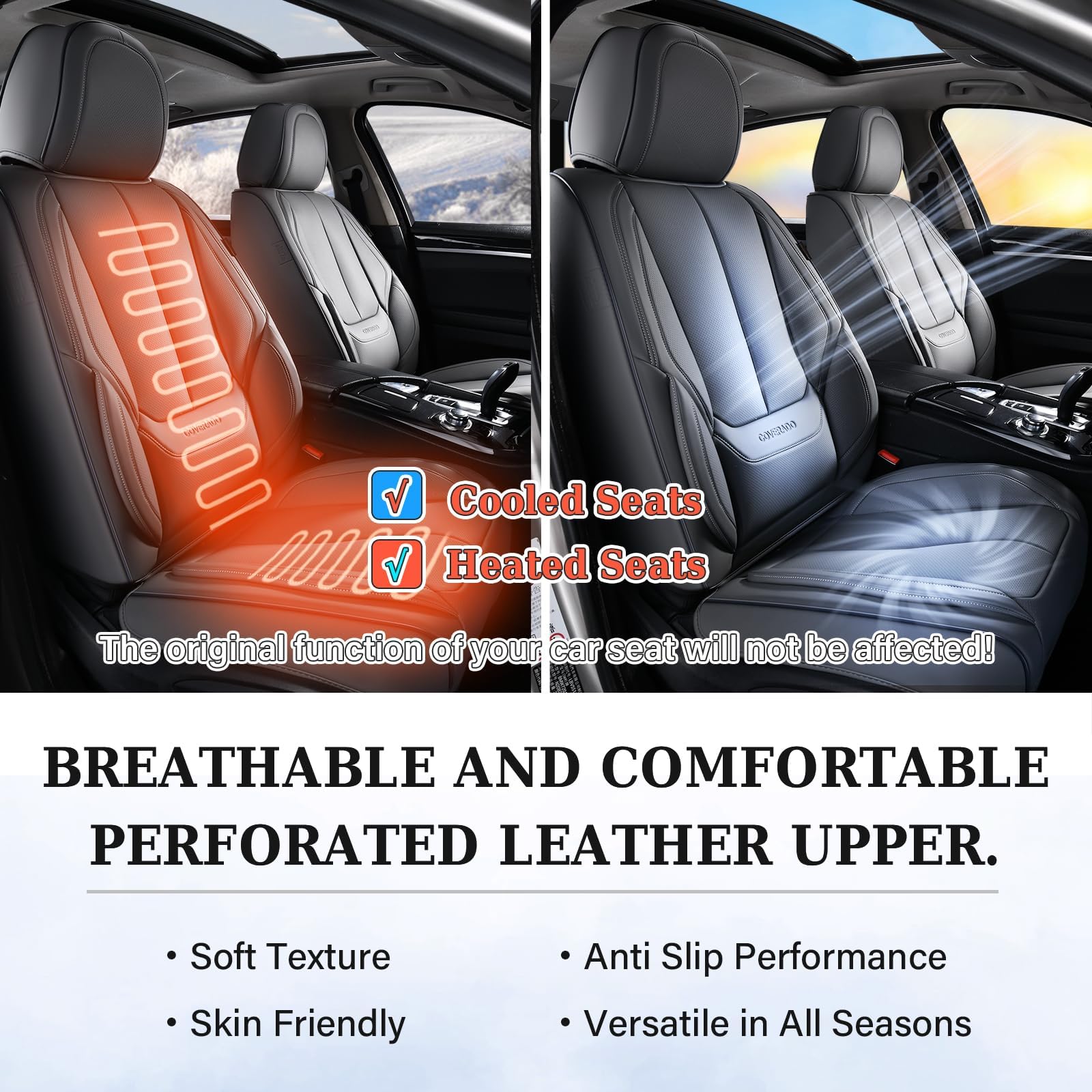 Coverado Car Seat Covers, Seat Covers for Cars, Waterproof Leather Auto Seat Protectors, Leather Car Seat Cushion, Car Interiors Accessories Universal Fit for Most Cars