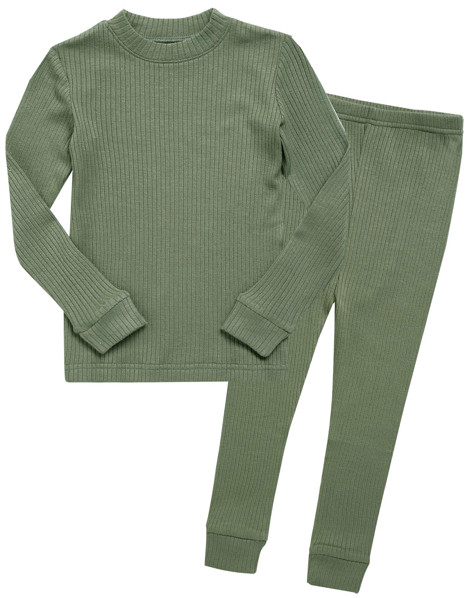 VAENAIT BABY Infant Toddler Kids Girls Long Sleeve Modal Sleepwear Pajamas 2pcs Set Rib Knit Khaki JM