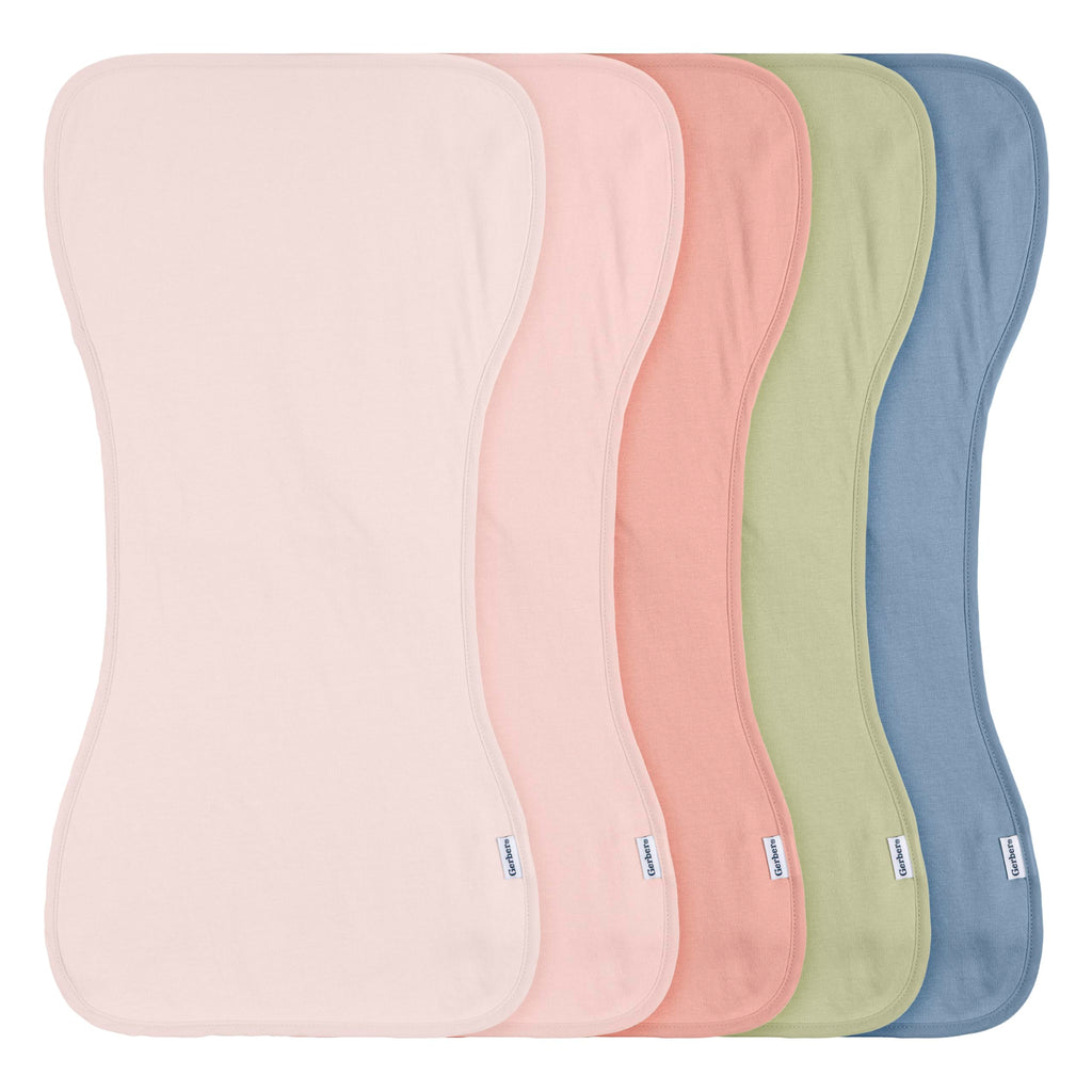 Gerber Baby Unisex Burp Cloths 5-Pack, Pink Blue, Size 10.5" x 21"