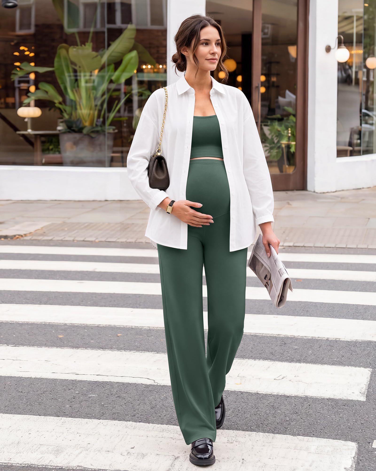 G4Free Maternity Clothes Yoga Pants Wide Leg,Dark Forest Green,XXL,Petite