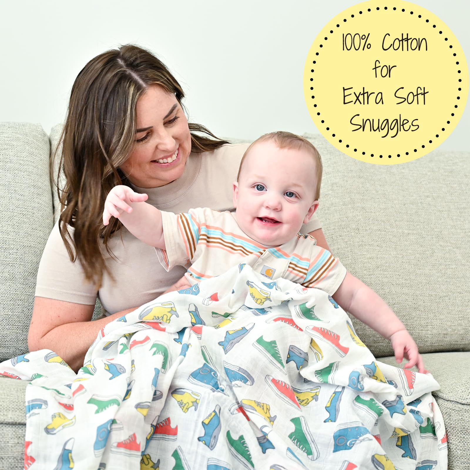 LollyBanks Muslin Swaddle Blankets, 100% Organic Cotton Baby Swaddle
