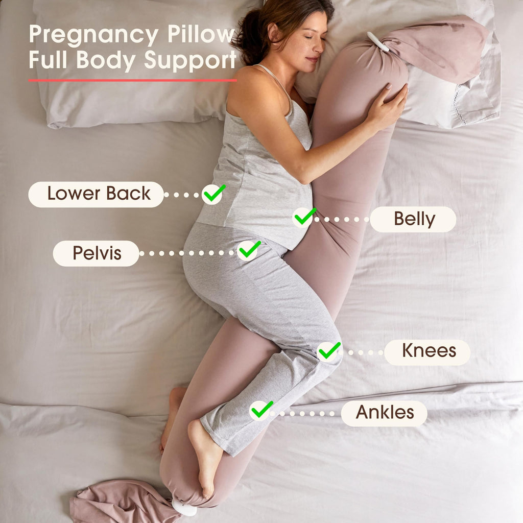 bbhugme Pregnancy Pillow, Dusty Pink - Adjustable Firmness & Shape - Full Body Support for Side Sleeping - Supports Back, Legs, Belly, Hips - Removable Cooling Cover for Pregnant Women