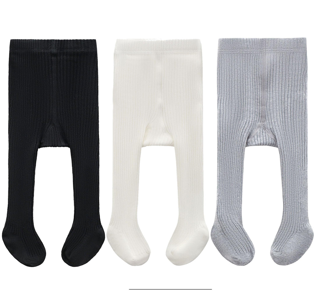 CECORC Baby Tights – Thick Toddlers Girl Leggings–Seamless Cable Knit Cotton Stockings – Infants Pantyhose 3 Pack, 6-12 Months, White+Black+Grey