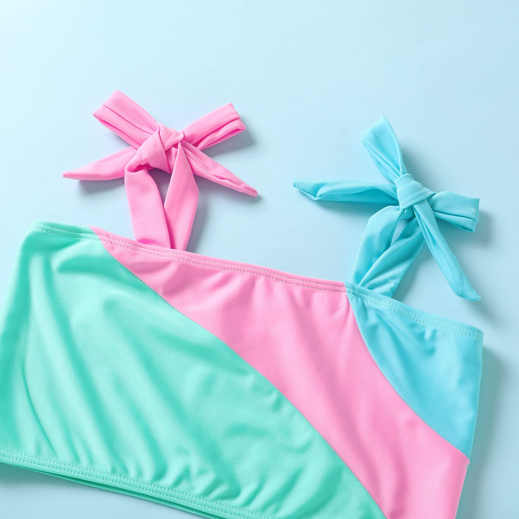 YOUNGER TREE Toddler Girls Two Pieces Swimsuit Color Block Stripe Swimwear Summer Beach Bathing Suit (Green 2-3T)