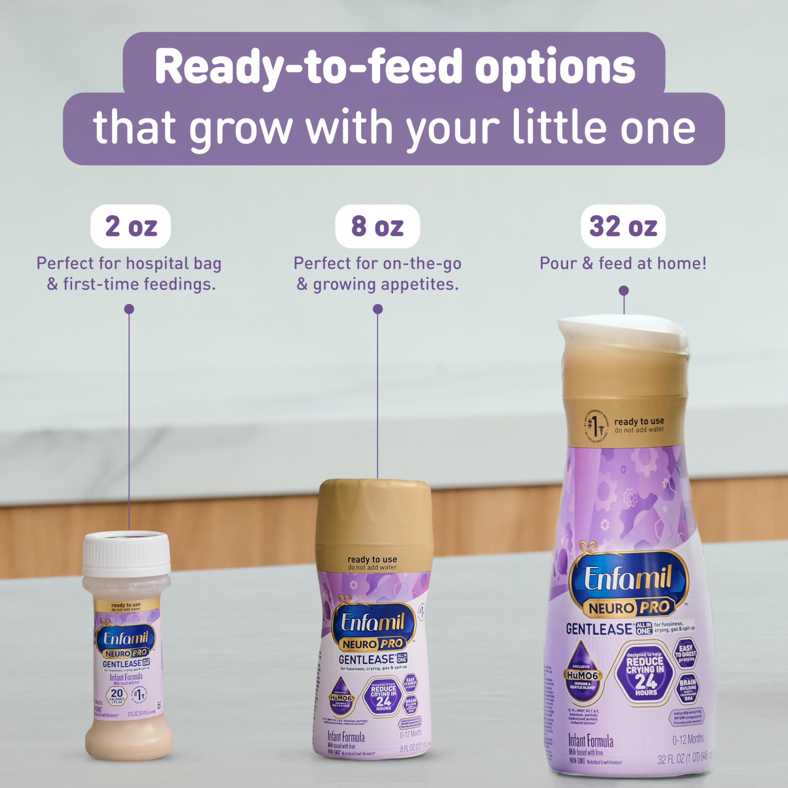Enfamil NeuroPro Gentlease Ready-to-Feed with Smaller Proteins for Easy Digestion,Brain Supporting DHA, HuMO6* Blend, Baby Formula for easing Fussiness, Gas, Spit-up in 24hrs, 8 Fl Oz (6 ct), 4 Pack