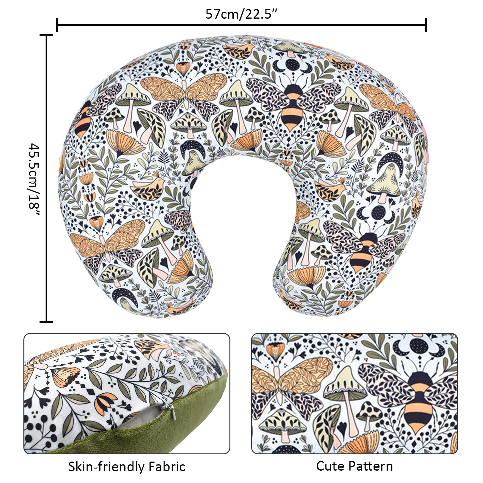 Winmany Baby Nursing Pillow Cover Newborn Removable Breastfeeding Pillowcover Cute Pattern Girls Boys Nursing Pillowcase for Breast and Bottole Feeding