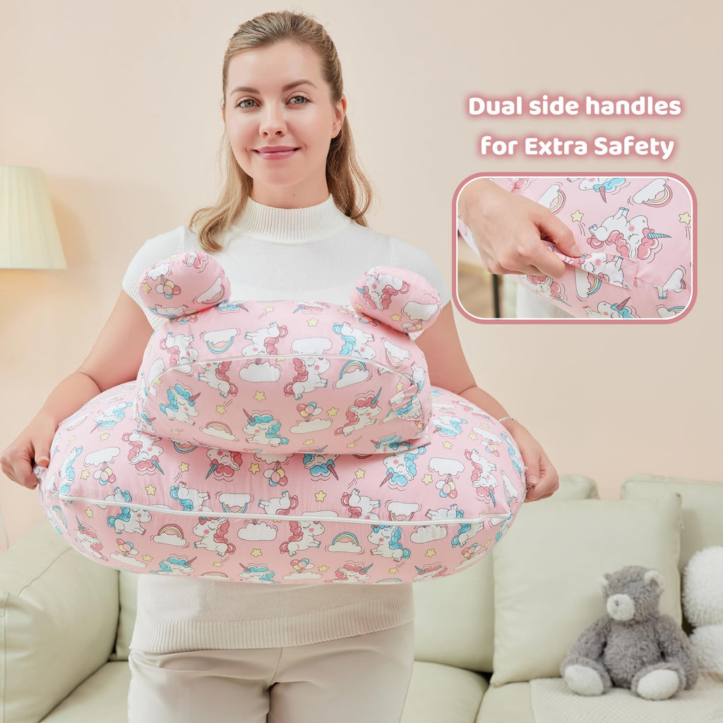 lasoftan Nursing Pillow for Breastfeeding, Breast Feeding Pillow for Mom Support, Adjustable Waist Strap and Removable Cotton Cover, Unicorn