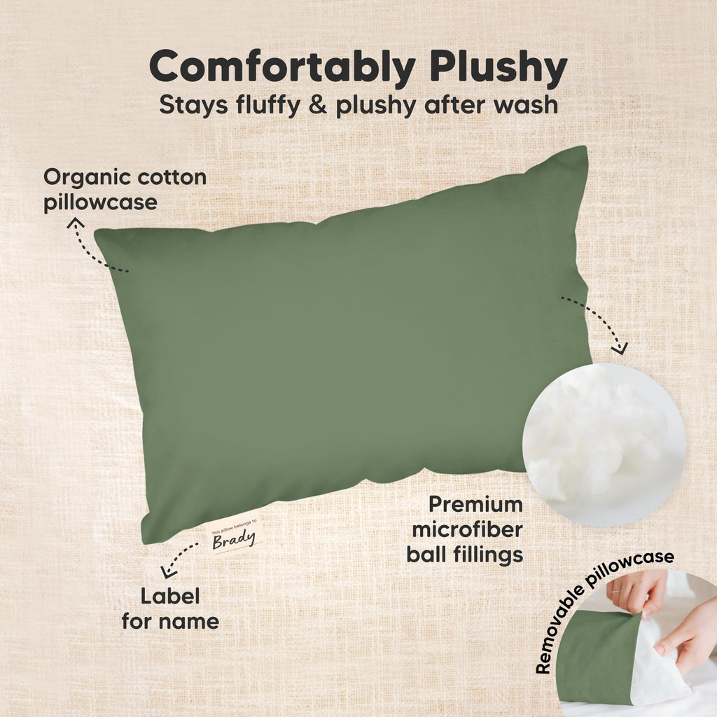 Mini Toddler Pillow with Pillowcase, 9x13 My Dreamy Pillow (Jungle Green)
