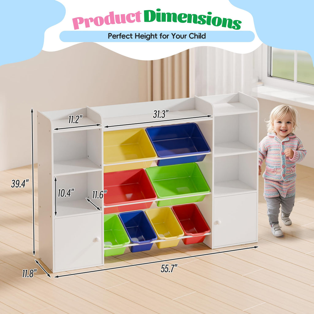 Large Kids Toy Storage Organizer, Toy Organizers and Storage with Bookshelf, Kid Bookshelf and Toy Storage with 6 Storage Cubbies and 8 Storage Bins for Kids' Rooms, Playrooms, and Nurseries