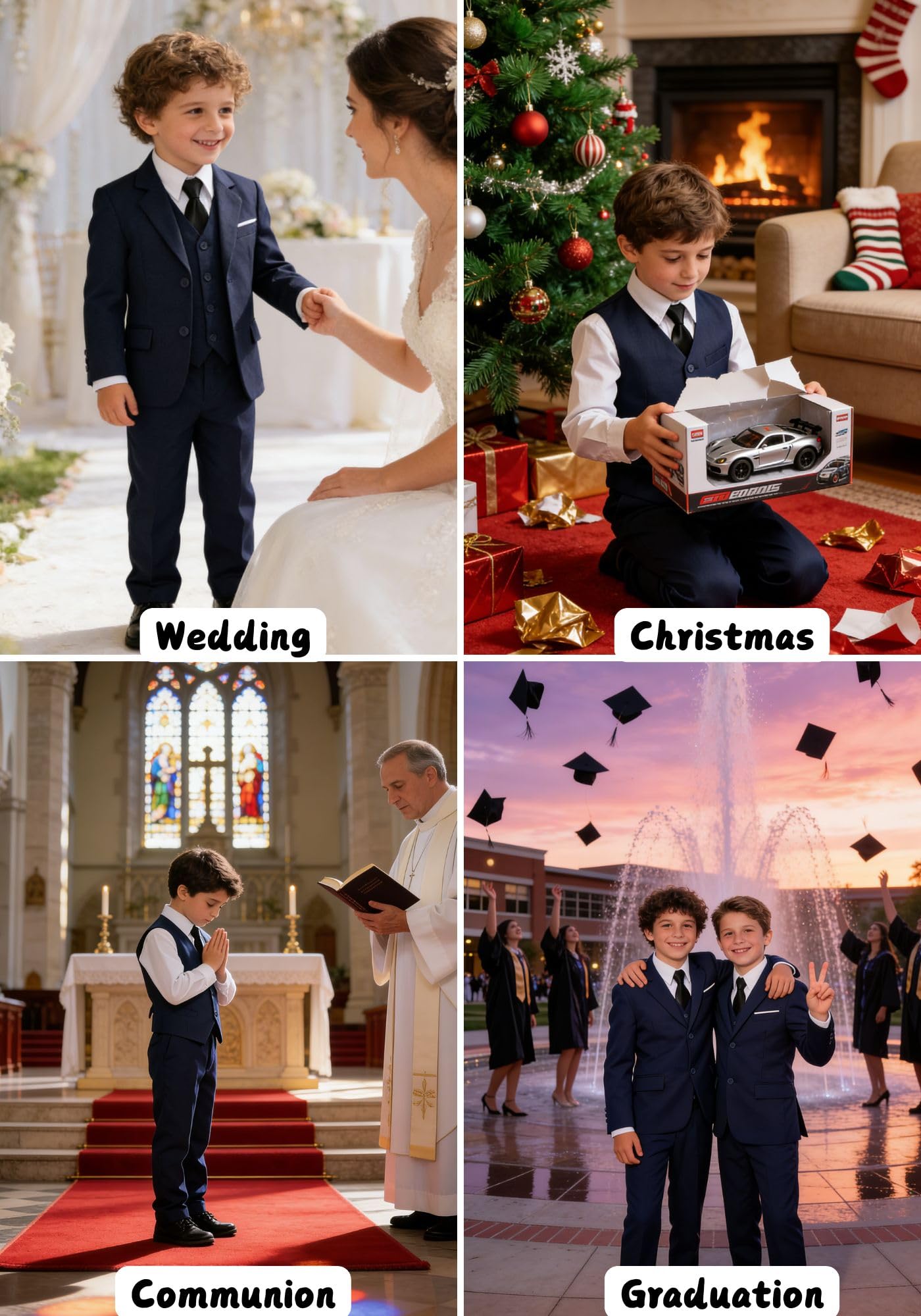 Boys Suit Toddler Boy Formal Slim Fit Suits 4 Piece Set Navy Blue Size 7