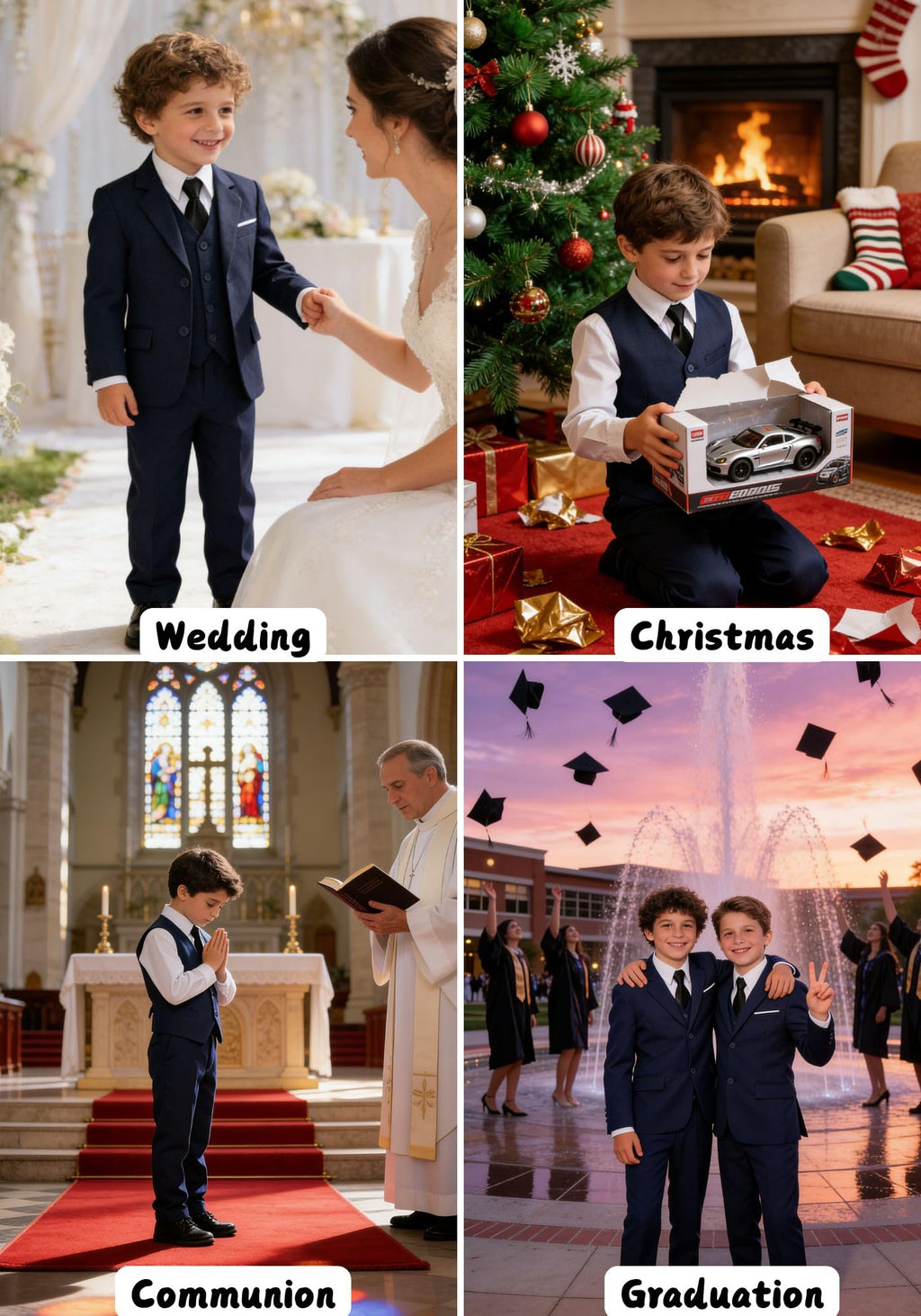 Boys Suit Toddler Boy Formal Slim Fit Suits 4 Piece Set Navy Blue Size 2T