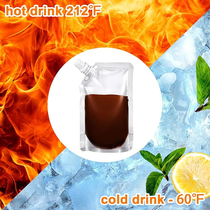 Meanplan 100 Pcs Plastic Pouches Bulk Reusable Squeeze Pouches Clear Plastic Juice Leak Proof Bags with Funnel for Party Favors Supplies(8 oz,Inclined Mouth)
