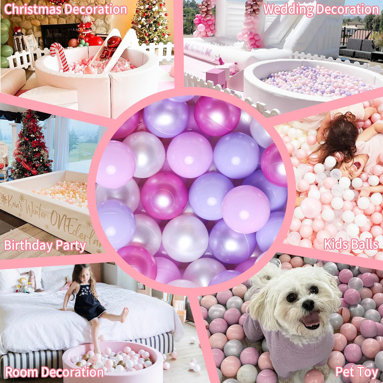 GOGOSO Ball Pits Balls Toddlers 50 100 200 500 Plastics Shape Ball Non-Phthalate Non-BPA Non-Toxic 2.2-Inch Crush Proof Play Balls,Pearl Purple Colors, 500 Balls