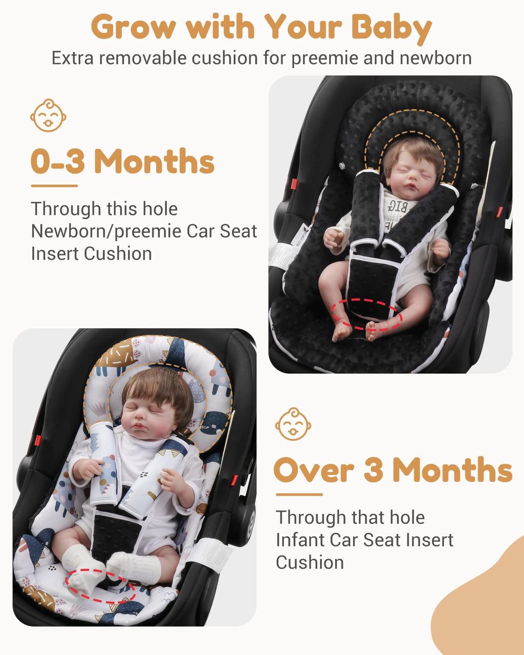 BOMOLOUR Infant Car Seat Insert for Baby Head Body Support, Black