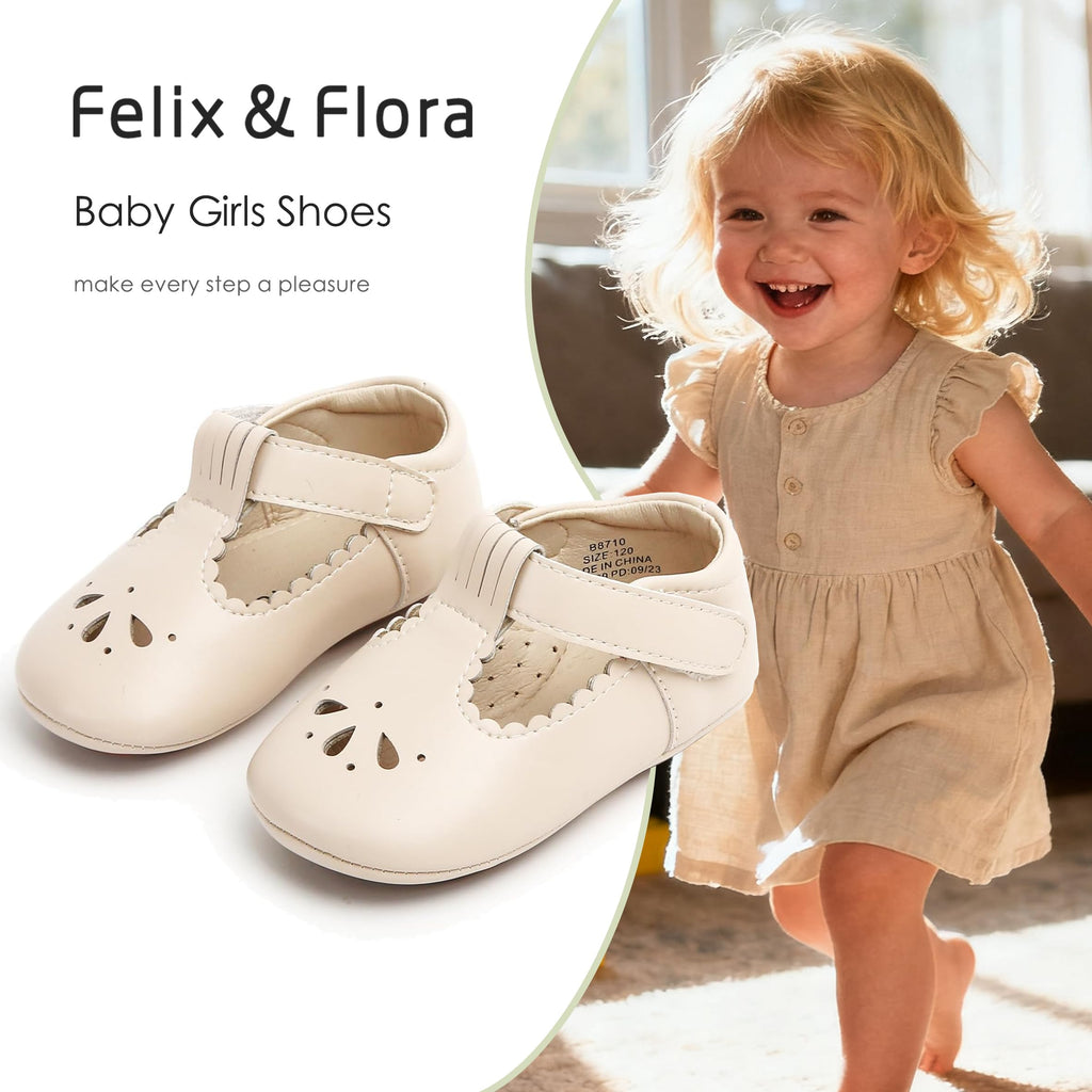 Felix & Flora Soft Sole Beige Baby Dress Shoes - Infant Baby Walking Shoes Moccasins Rubber Sole Crib (Beige,6-9Months Infant)
