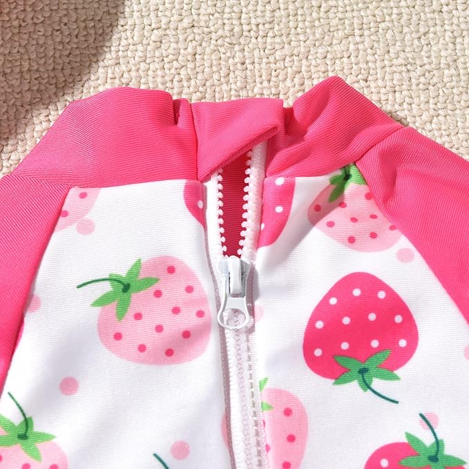 Aalizzwell 12-18 Months Baby Girls One Piece Long Sleeve Swimsuit Strawberry Bathing Suit Fruit Swimwear Beach Wear
