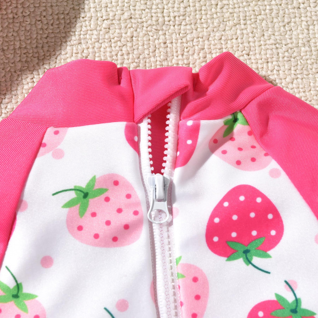 Aalizzwell 0-3 Months Newborn Infant Baby Girls One Piece Long Sleeve Swimsuit Strawberry Bathing Suit Fruit Swimwear Beach Wear