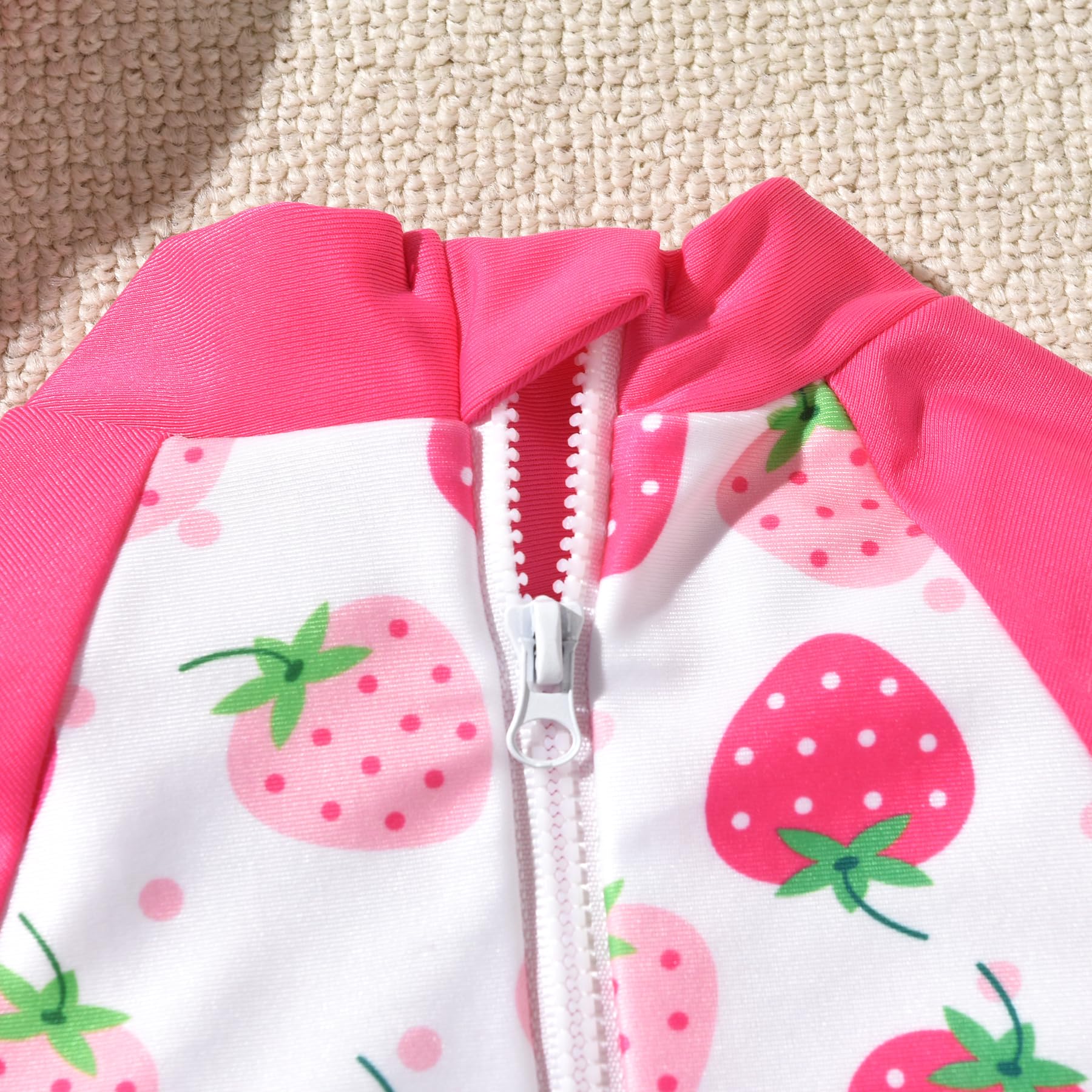 Aalizzwell 0-3 Months Newborn Infant Baby Girls One Piece Long Sleeve Swimsuit Strawberry Bathing Suit Fruit Swimwear Beach Wear