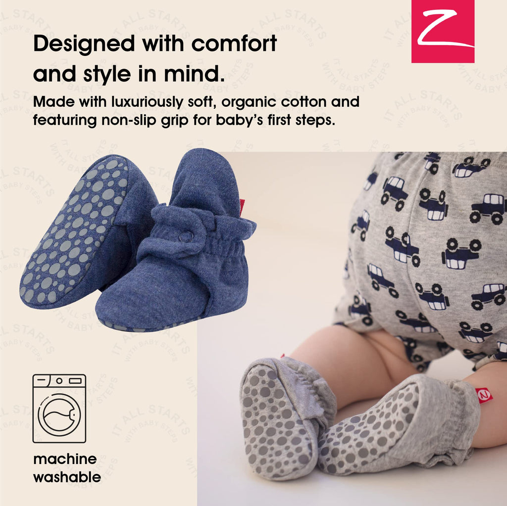 Zutano Unisex Organic Cotton Baby Booties With Gripper Soles, Heather Navy, 12M