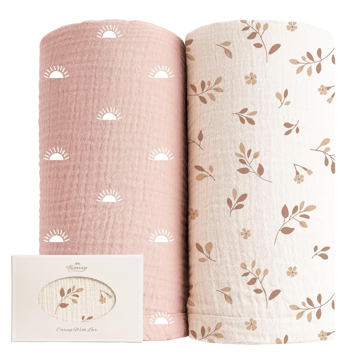 Konssy Muslin Swaddle Blankets, 100% Cotton Receiving Blankets, 47"x 47"