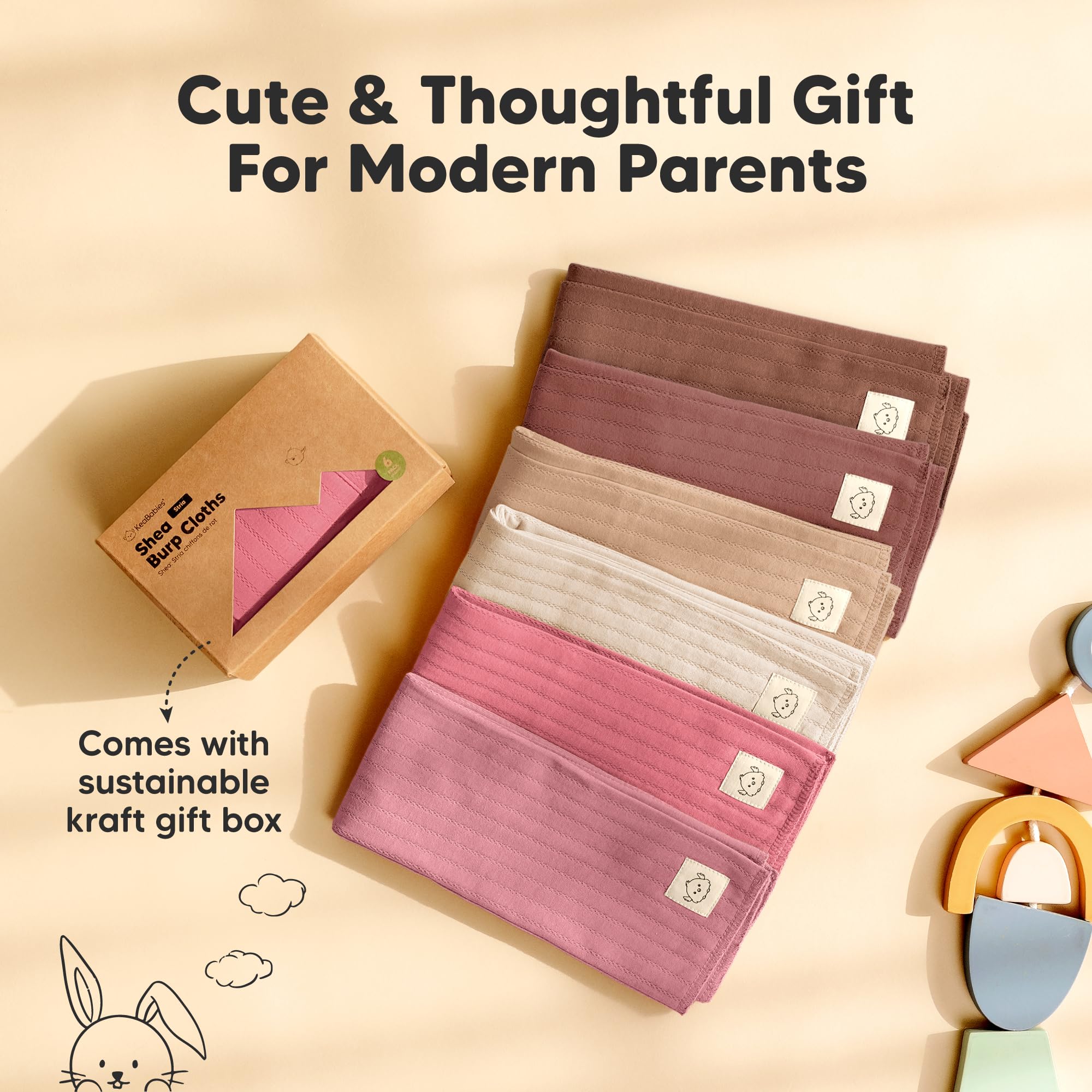 Organic Cotton Burp Cloths Baby Girl, Boy, 6pk Burp Rags (Rosewood, Stria)