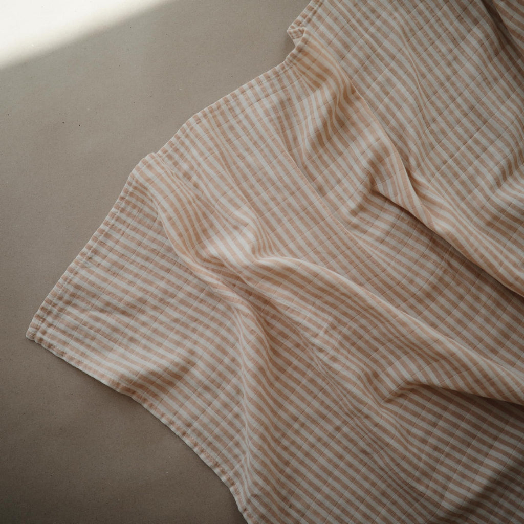 mushie Muslin Baby Swaddle Blanket | 100% Organic Cotton (Natural Stripe)
