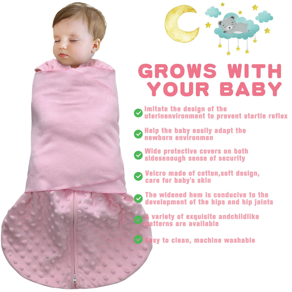 BSTOPPT Fleece Newborn Sleep Sack Baby Swaddle,3-Way Adjustable Wearable Blanket,2 Pack Fleece Swaddling sleeping bag TOG 2.0， (Gray & Pink, 6-12 Months)