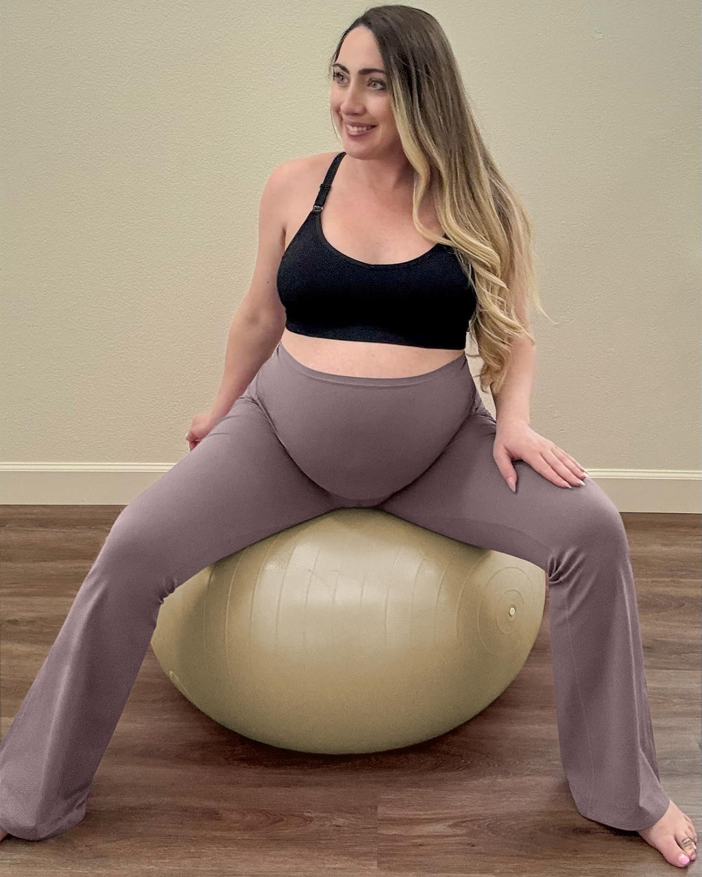 G4Free Pregnancy Pants Maternity Flare Leggings for Yoga,Taupe,L,Petite