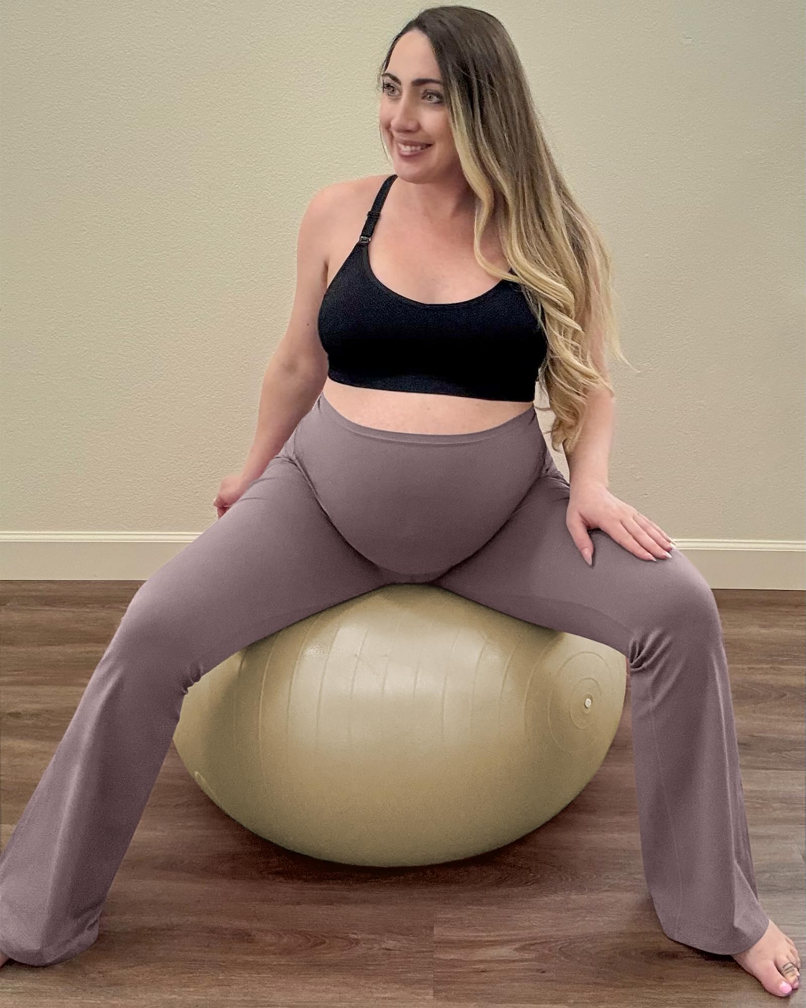 G4Free Pregnancy Pants Maternity Flare Leggings for Yoga,Taupe,L,Petite