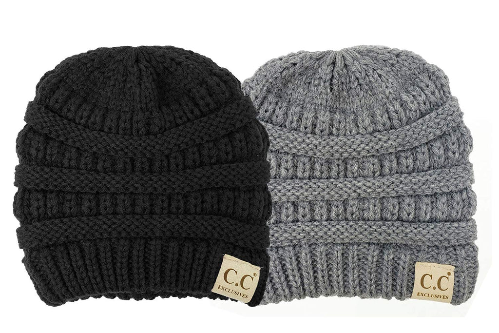 Funky Junque Baby Winter Hat – Cute Newborn Beanie, Infant Girl Hats 0–12 Months, Baby Beanies for Boys & Girls, Cozy Warm Stocking Stuffer Gift: 2 Pack - Black & Heather Grey