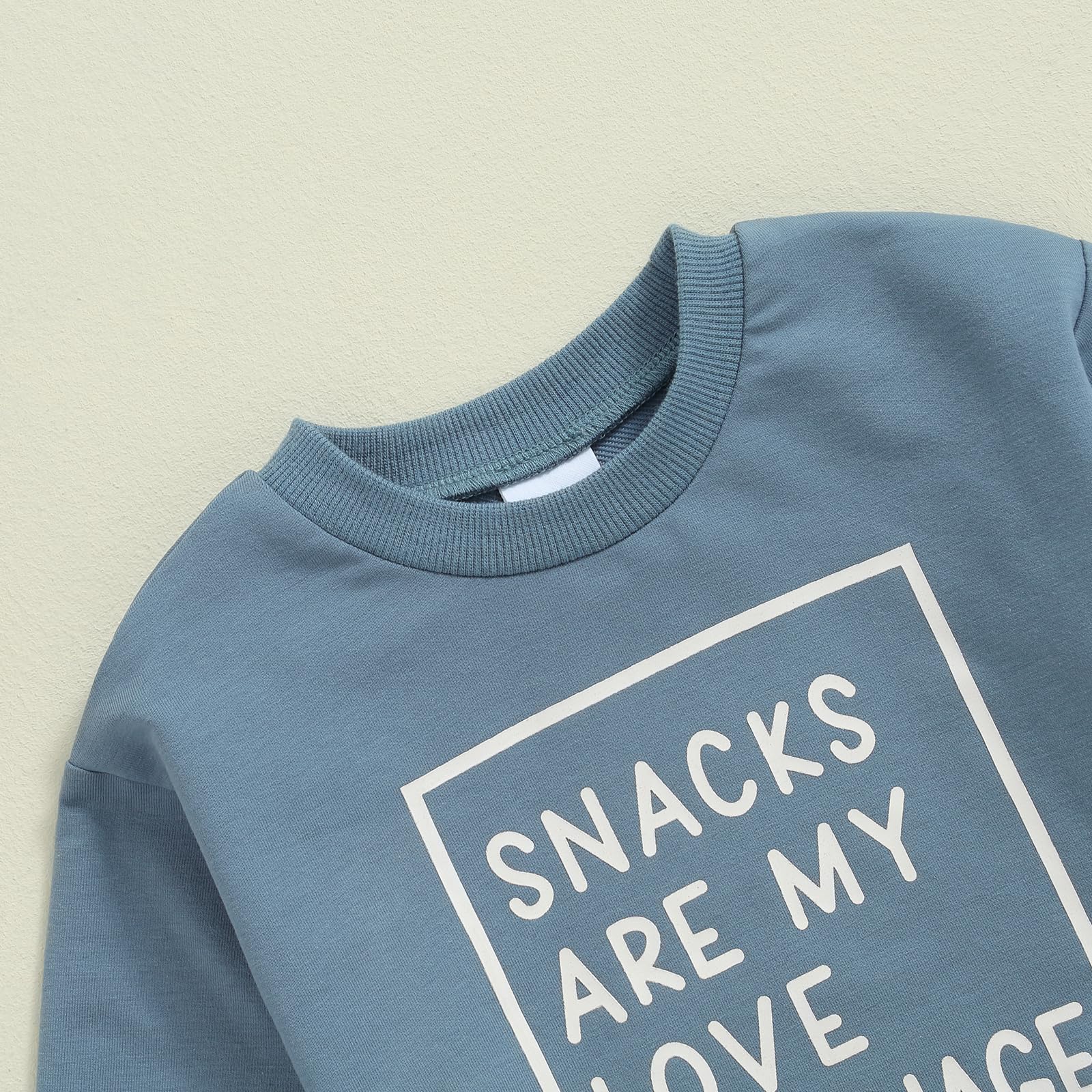 Sejardin Toddler Baby Boy Fall Winter Outfit Long Sleeve Letter Print Sweatshirts and Jogger Pants Infant Boy Clothes (Snacks Blue, 18-24 Months)