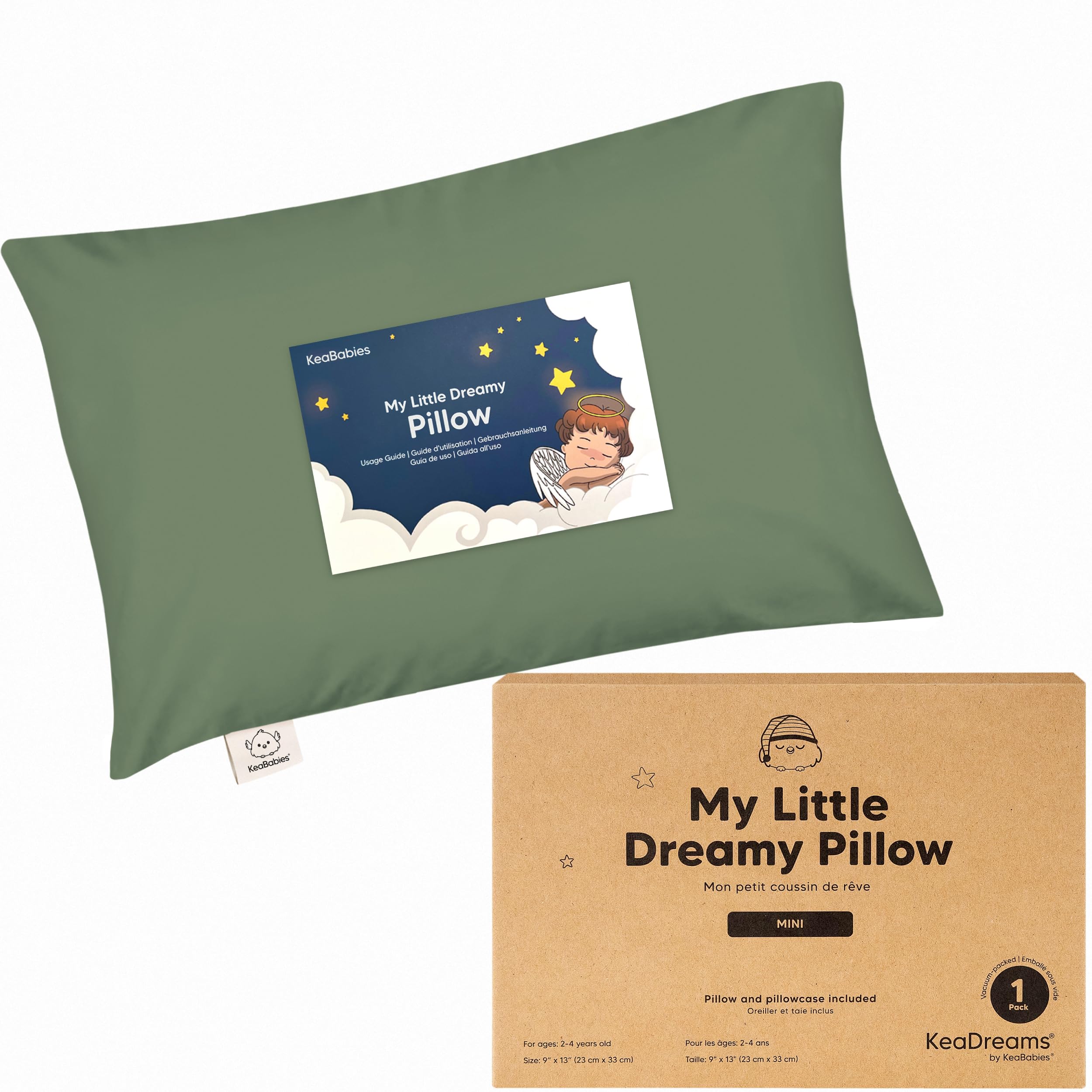 Mini Toddler Pillow with Pillowcase, 9x13 My Dreamy Pillow (Jungle Green)