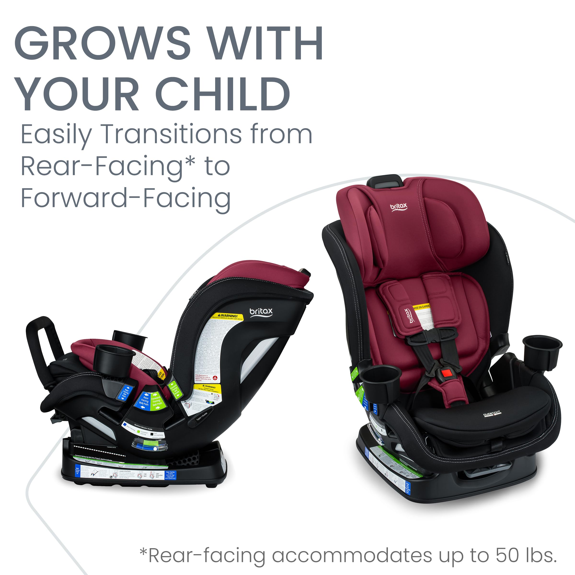 Britax Poplar S Convertible Car Seat, 2-in-1 Car Seat with Slim 17-Inch Design, ClickTight Technology, Ruby Onyx
