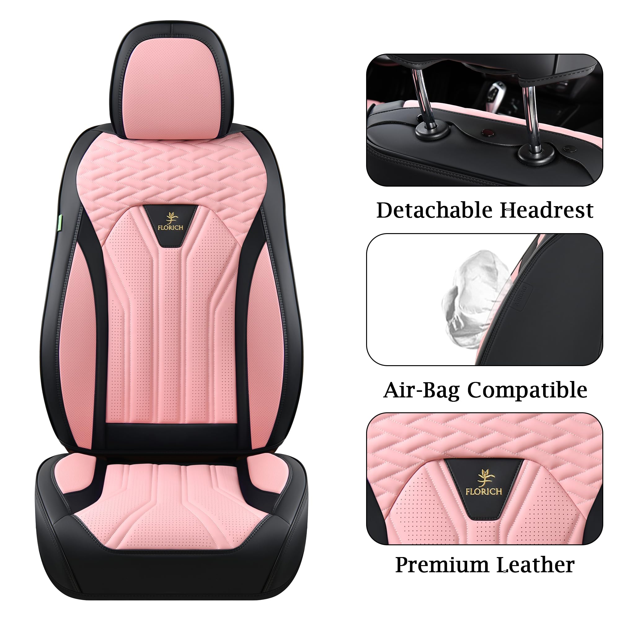 FLORICH Automotive Front Seat Covers for Cars, Waterproof Pink & Black Seat Covers, Leather Car Seat Covers 2 Pack, Universal Seat Protector for Most Cars Trucks SUV