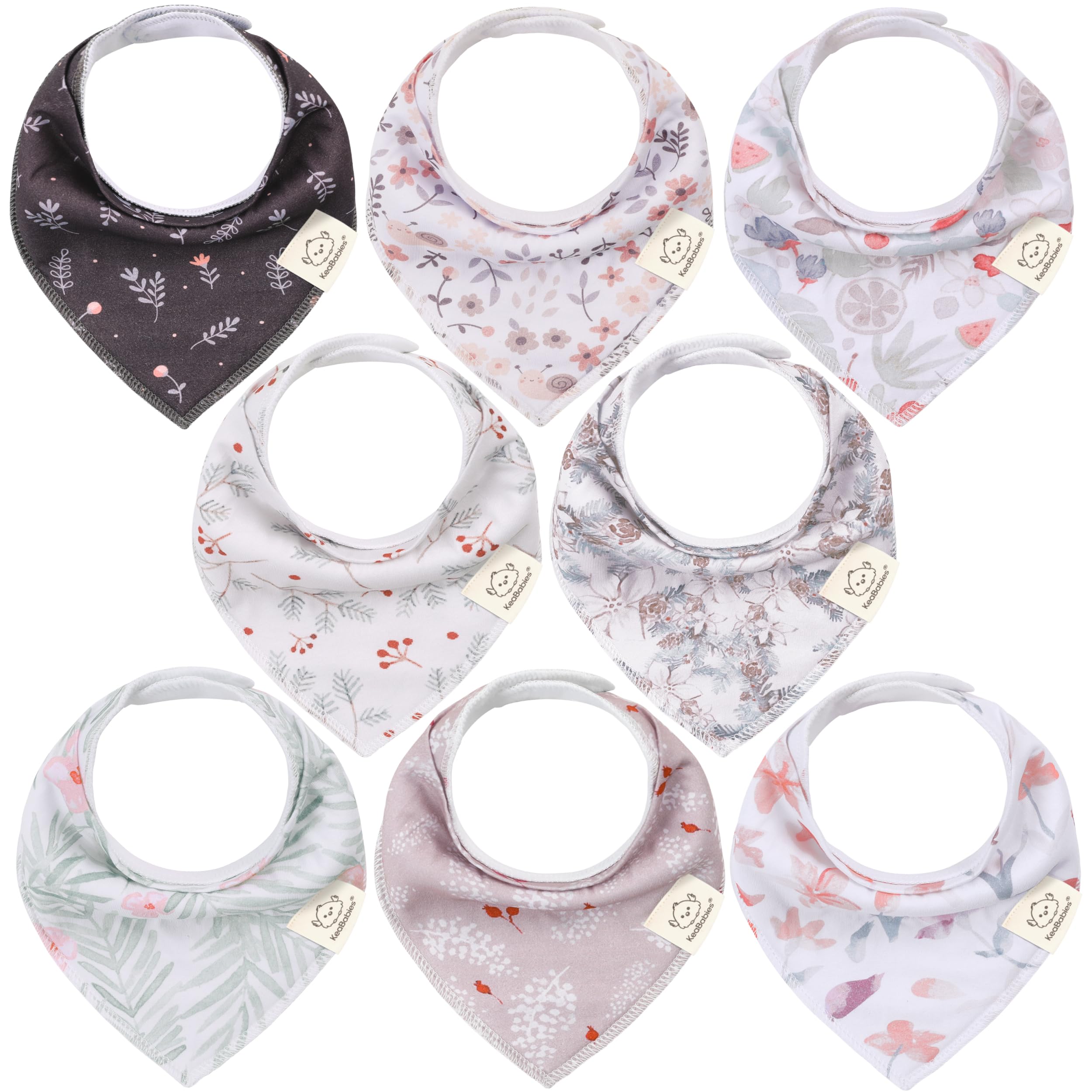 KeaBabies 8pk Organic Baby Bandana Bibs for Drooling and Teething (Bloom)