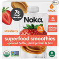 Noka Superfood Fruit & Nut Butter Smoothie Pouches, Healthy Snacks (Strawberry Peanut Butter) 6 Pack, Vegan, Plant Protein, Gluten-Free, Organic, Meal Replacement Squeeze Packs, 4.22oz Ea