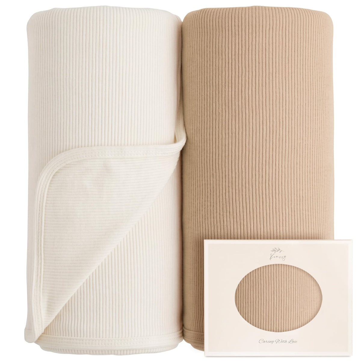 Konssy 2 Pack Ribbed Knit Swaddle Blankets for Baby Boys & Girls, 33"x42"