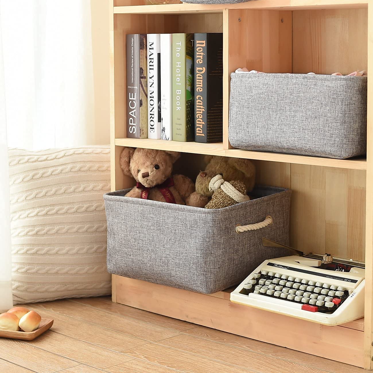 Sacyic Storage Basket Fabric Sturdy Canvas Storage Bins Organizer with Handles for Clothes and Storage Foldable Storage Boxes Cubes