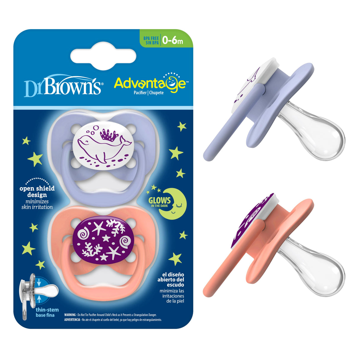 Dr. Brown's Advantage Glow-in-the-Dark Pacifier, 0-6m, 2-Pack