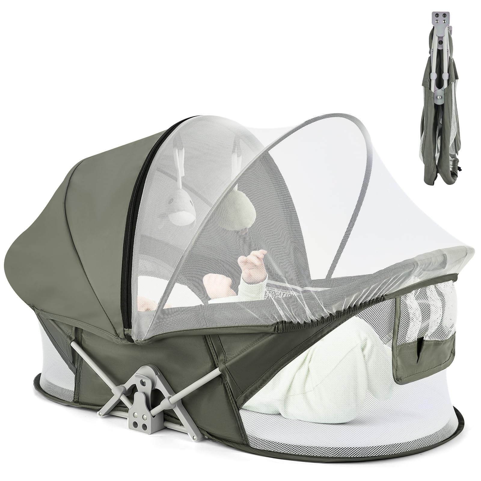 ISELECTOR Bedside Bassinet for Baby, Portable Baby Bassinet Travel Bed with Mosquito Net & Sunshade, Lightweight Foldable Baby Crib with Easy-Clean Fabric for Home & Outdoor