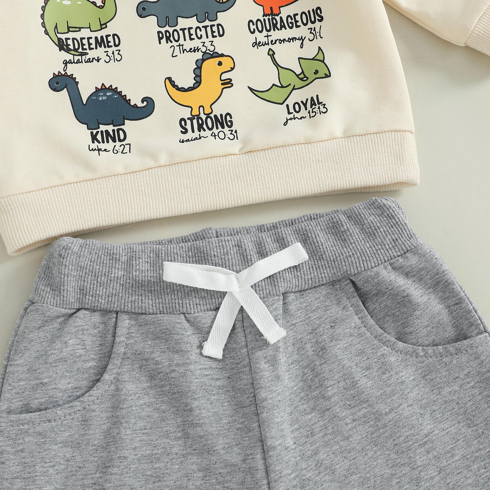 Nyapruwe Toddler Baby Boys Fall Winter Outfits Funny Print Top Pants Set (Beige g-dinosaur, 6-12 Months)
