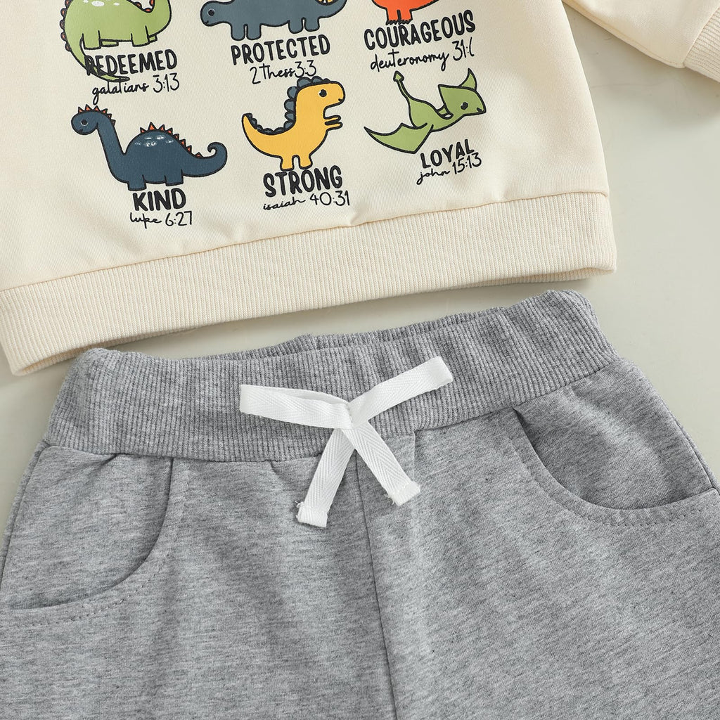 Nyapruwe Toddler Baby Boys Fall Winter Outfits Funny Print Top Pants Set (Beige g-dinosaur, 4-5T)