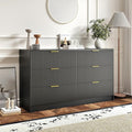 6 Drawers Fluted Dresser for Bedroom, 55" Wide Wooden Dresser with Deep Drawers, Large Floor Chest of Drawers, Modern Long TV Stand, Storage Cabinet Side Table, Black