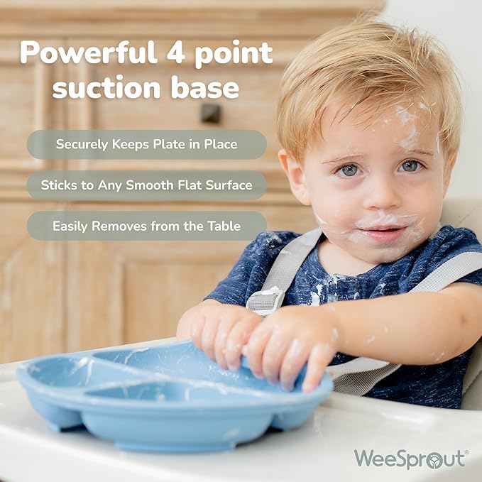 WeeSprout Suction Plates with Lids for Babies & Toddlers, 100% Silicone Dinnerware Stays Put, Divided Design for Picky Eaters, Microwave & Dishwasher Friendly, 3 Pack (Matte Pink, Purple, Blush Pink)