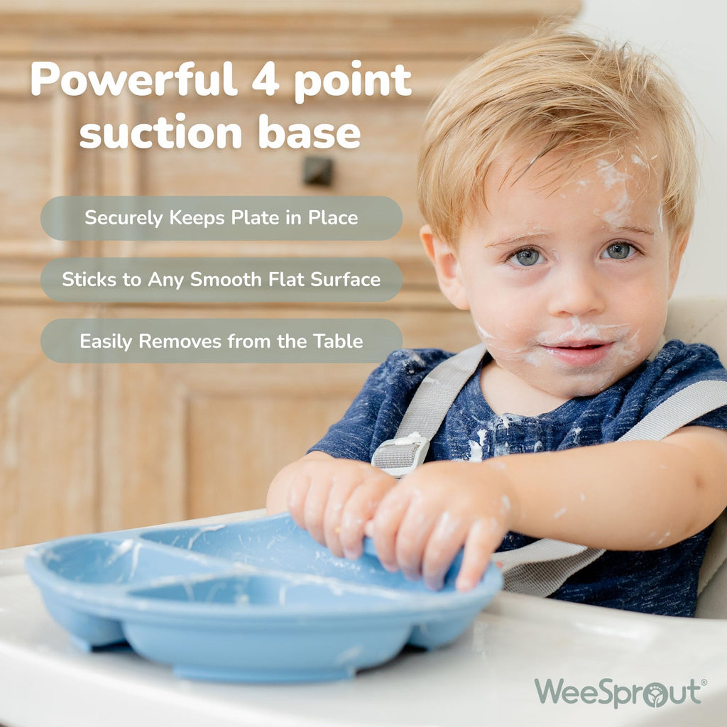 WeeSprout Suction Plates for Babies & Toddlers - 100% Silicone, Dinnerware Stays Put, Divided Design for Picky Eaters, Microwave & Dishwasher Friendly, 3 Pack